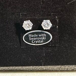 Swarovski Clear Crystal Round Stud Earrings - Silver-Tone